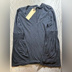 Lanston V Neck Long Sleeve Smocked Sleeve Top NWT Made in USA